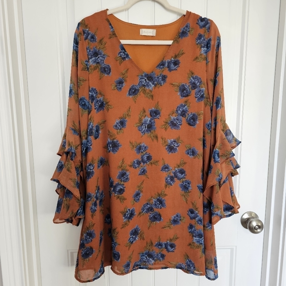 Altar'd State Rusty Orange Floral Dress Size Medium